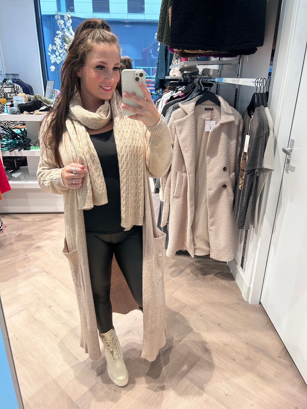 Vest met sjaal camel