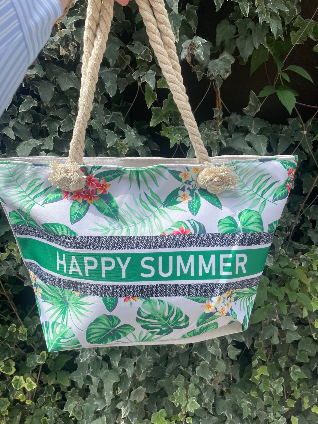 Strandtas happy summer groen