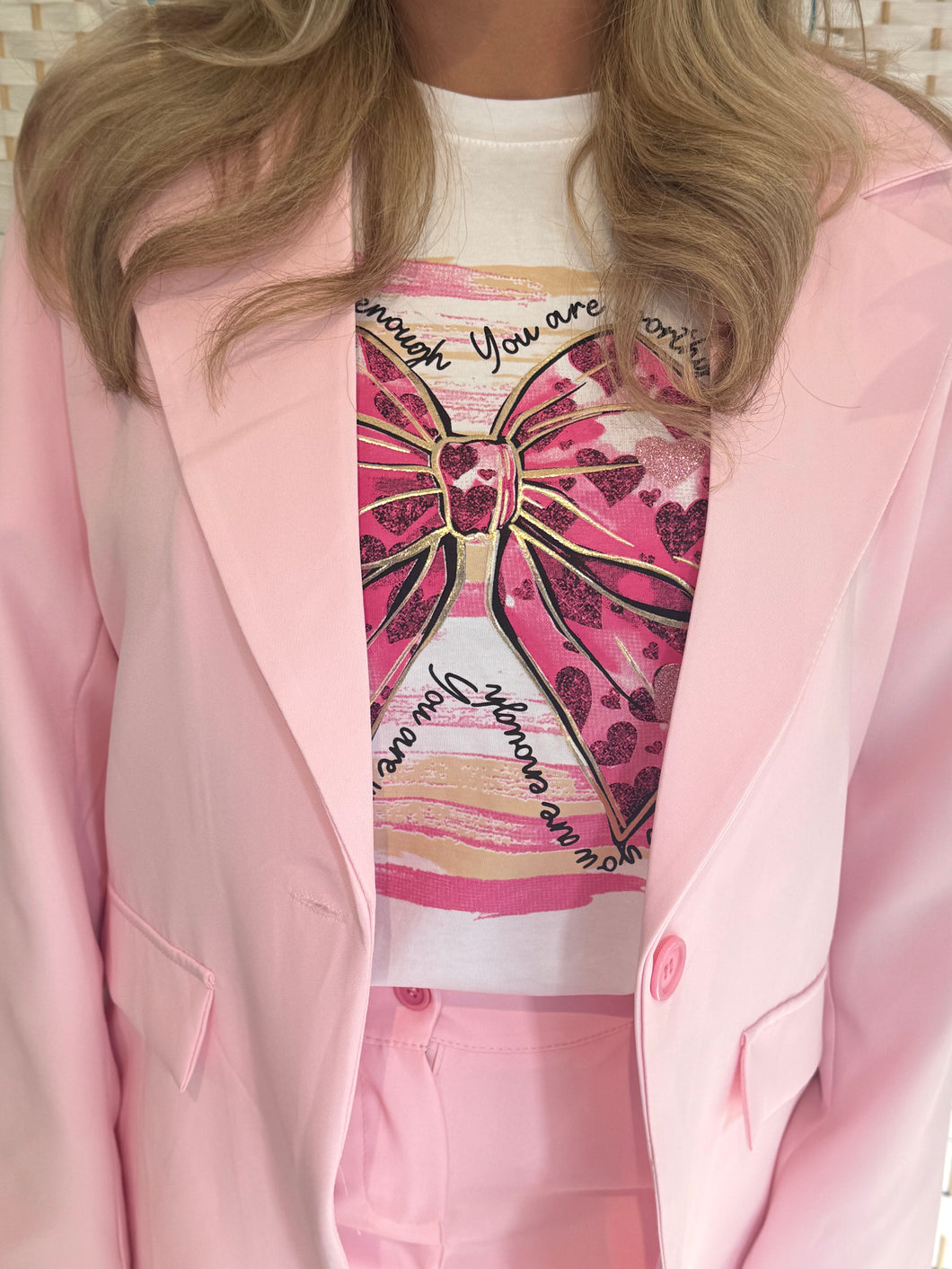 T-shirt wit met roze strik