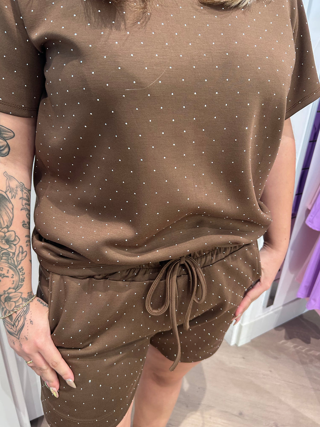 Comfy set short glitter brown