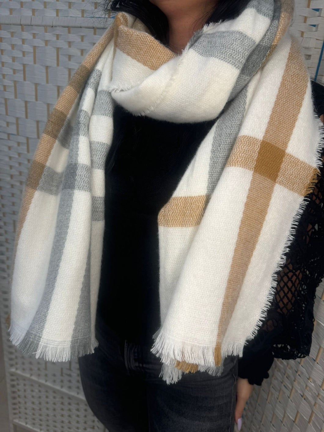 Gestreepte sjaal wit beige grijs