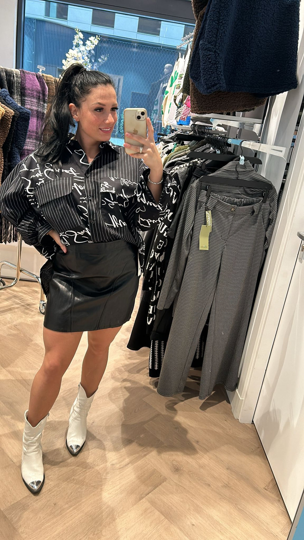 Black leather skort